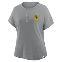 T-shirt Henley surdimensionné gris chiné Fanatics pour femme des Pittsburgh Steelers, couleur Hometown Premium