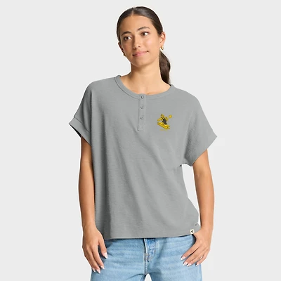T-shirt Henley surdimensionné gris chiné Fanatics pour femme des Pittsburgh Steelers, couleur Hometown Premium