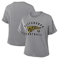 Women's Fanatics Heather Gray Pittsburgh Steelers Pennant Wave Tribute Tri-Blend T-Shirt