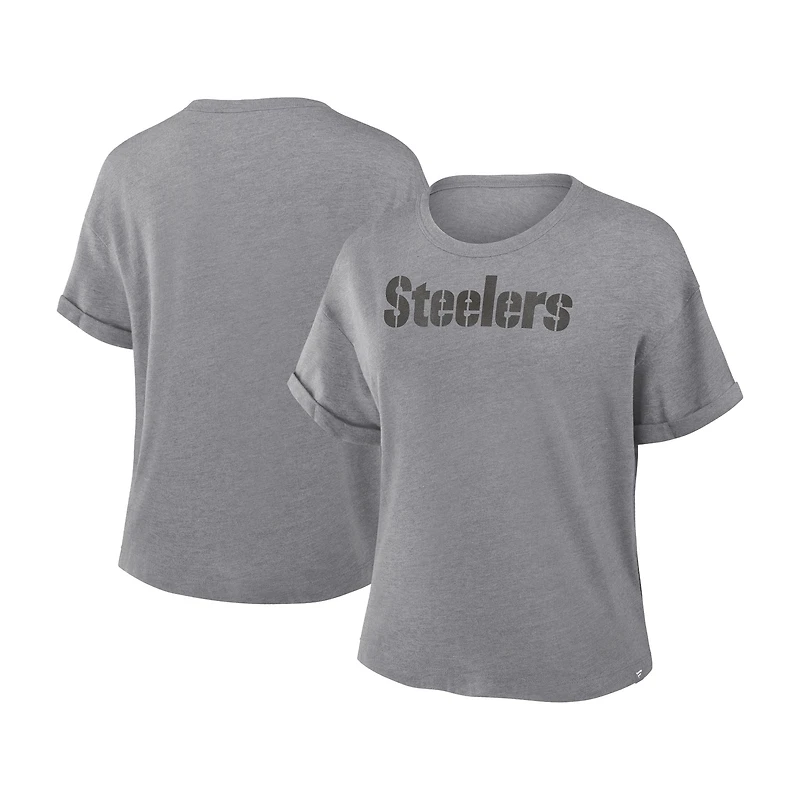 T-shirt boxy tri-blend gris chiné Fanatics pour femme des Steelers de Pittsburgh