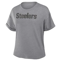 T-shirt boxy tri-blend gris chiné Fanatics pour femme des Steelers de Pittsburgh