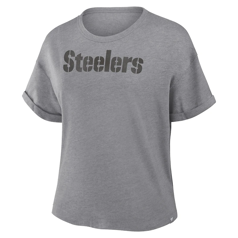 T-shirt boxy tri-blend gris chiné Fanatics pour femme des Steelers de Pittsburgh