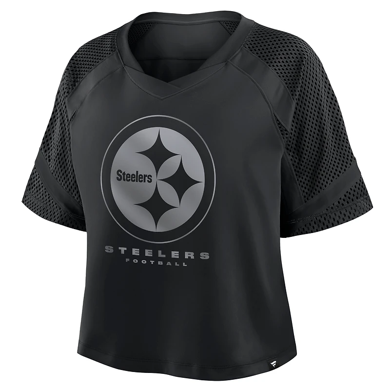 Women's Fanatics Pittsburgh Steelers Oversized Raglan V-Neck Blackout Fashion Jersey