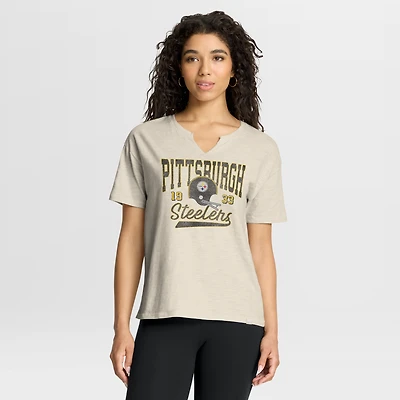 Women's Fanatics Tan Pittsburgh Steelers Heritage Stadium Slub Boxy T-Shirt