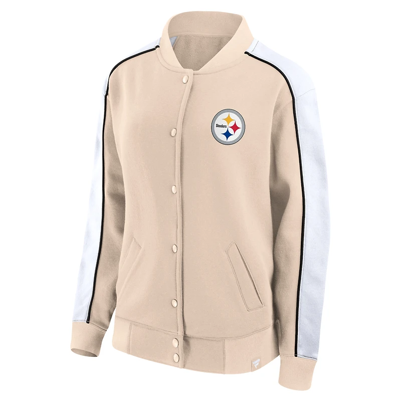 Veste universitaire à bouton-pression Fanatics Tan Pittsburgh Steelers Lounge pour femmes