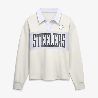 Women's Fanatics Tan Pittsburgh Steelers Play Action Rugby Long Sleeve Polo