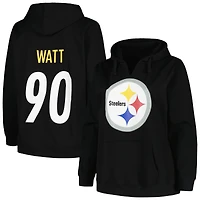 Sweat à capuche noir col en V T.J. Watt des Steelers de Pittsburgh, grande taille, pour femme (Fanatics).