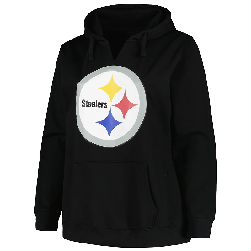 Women's Fanatics T.J. Watt Black Pittsburgh Steelers Plus Player Name & Number V-Neck Hoodie