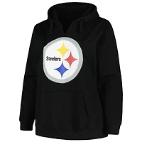 Women's Fanatics T.J. Watt Black Pittsburgh Steelers Plus Player Name & Number V-Neck Hoodie