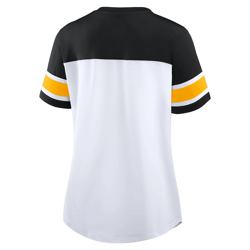 Women's Fanatics White/Black Pittsburgh Steelers Athena Rhinestone Lace-Up V-Neck T-Shirt