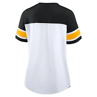 Women's Fanatics White/Black Pittsburgh Steelers Athena Rhinestone Lace-Up V-Neck T-Shirt