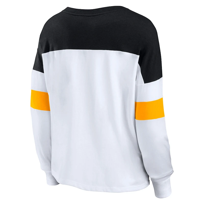 Women's Fanatics White/Black Pittsburgh Steelers Even Match Lace-Up Long Sleeve V-Neck T-Shirt