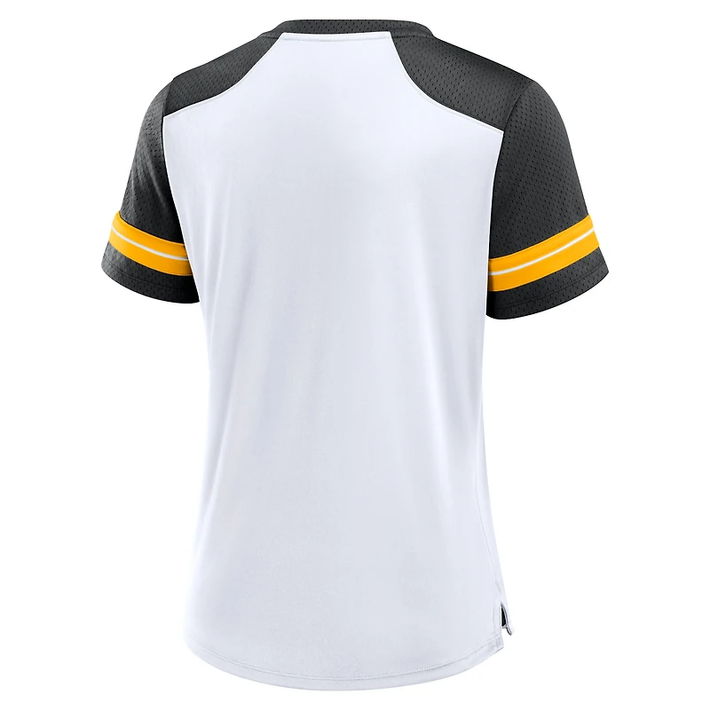 T-shirt à lacets primaire déjoué des Pittsburgh Steelers Fanatics blanc/noir pour femmes