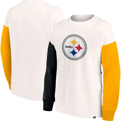 Women's Fanatics White Pittsburgh Steelers Colorblock Primary Logo - Pullover Sweatshirt