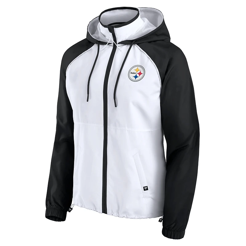 Veste à capuche anorak entièrement zippée blanche Fanatics pour femme des Pittsburgh Steelers