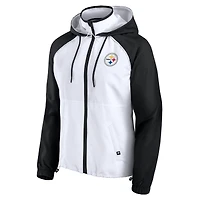 Veste à capuche anorak entièrement zippée blanche Fanatics pour femme des Pittsburgh Steelers