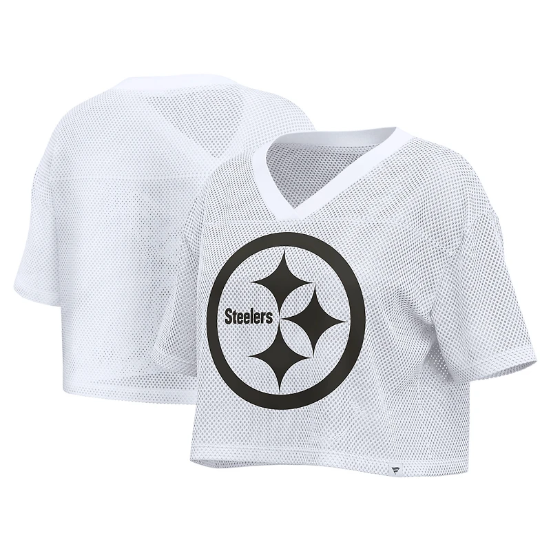 Maillot Fanatics blanc Pittsburgh Steelers pour femme, oversize, en maille, court
