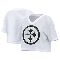 Maillot Fanatics blanc Pittsburgh Steelers pour femme, oversize, en maille, court