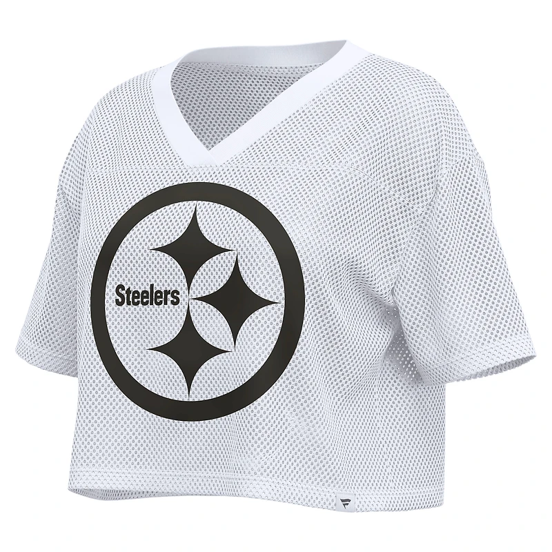Women's Fanatics White Pittsburgh Steelers Oversized Mesh Cropped V-Neck Jersey
