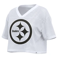 Women's Fanatics White Pittsburgh Steelers Oversized Mesh Cropped V-Neck Jersey