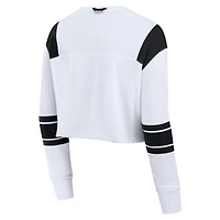 T-shirt court extensible à manches longues et col en V Fanatics blanc Pittsburgh Steelers pour femmes