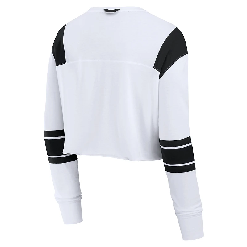 T-shirt court extensible à manches longues et col en V Fanatics blanc Pittsburgh Steelers pour femmes