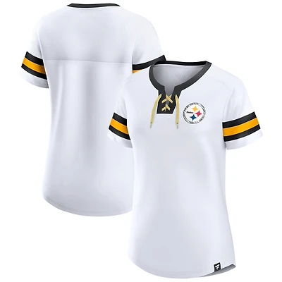 T-shirt à lacets blanc Pittsburgh Steelers Sunday Best pour femmes de Fanatics