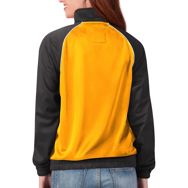 G-III 4Her par Carl Banks pour femmes Black Pittsburgh Steelers Backfield Raglan - Veste de survêtement entièrement zippée