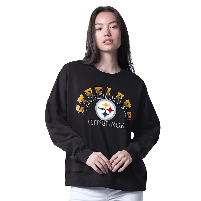 Women's G-III 4Her by Carl Banks Black Pittsburgh Steelers Oversized Feud Sweatshirt