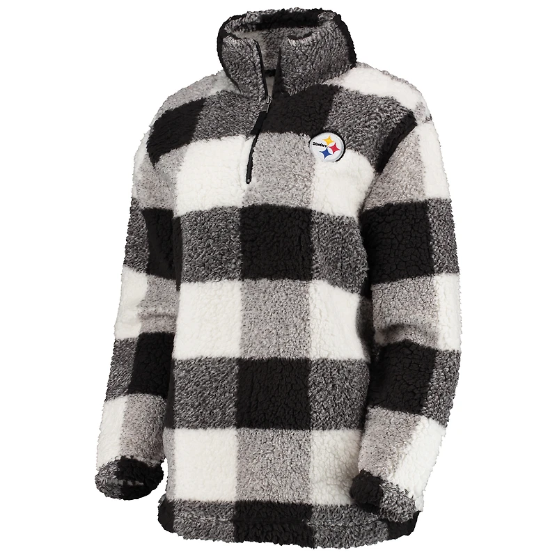 Women's G-III 4Her by Carl Banks Black Pittsburgh Steelers Sherpa Plaid Quarter-Zip Jacket
