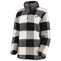 Women's G-III 4Her by Carl Banks Black Pittsburgh Steelers Sherpa Plaid Quarter-Zip Jacket