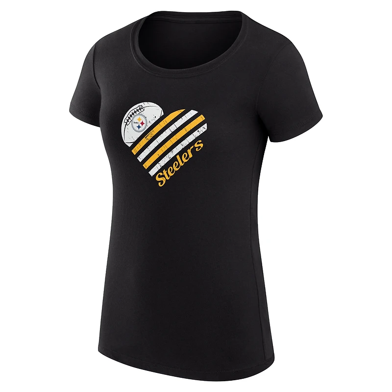 Women's G-III 4Her by Carl Banks  Black Pittsburgh Steelers Super-Slim Fit Lightweight Heart V-Neck T-Shirt