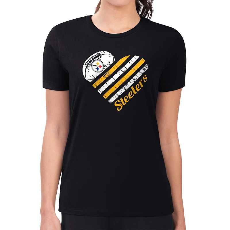 Women's G-III 4Her by Carl Banks  Black Pittsburgh Steelers Super-Slim Fit Lightweight Heart V-Neck T-Shirt