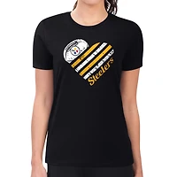 Women's G-III 4Her by Carl Banks  Black Pittsburgh Steelers Super-Slim Fit Lightweight Heart V-Neck T-Shirt