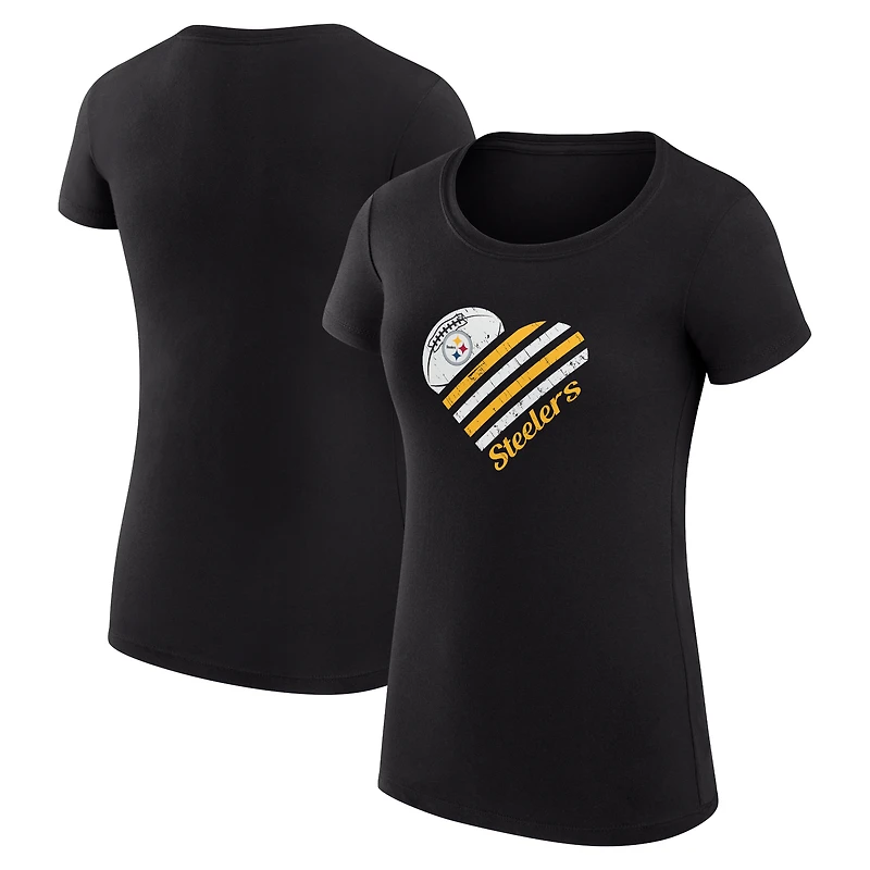 Women's G-III 4Her by Carl Banks Black Pittsburgh Steelers Super-Slim Fit Lightweight Heart V-Neck T-Shirt