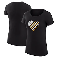 Women's G-III 4Her by Carl Banks  Black Pittsburgh Steelers Super-Slim Fit Lightweight Heart V-Neck T-Shirt