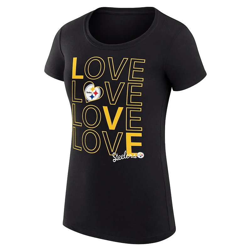 Women's G-III 4Her by Carl Banks Black Pittsburgh Steelers Super-Slim Fit Lightweight Love Graphic T-Shirt