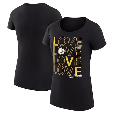T-shirt léger et ultra-ajusté G-III 4Her par Carl Banks pour femme, noir, motif graphique Love des Pittsburgh Steelers