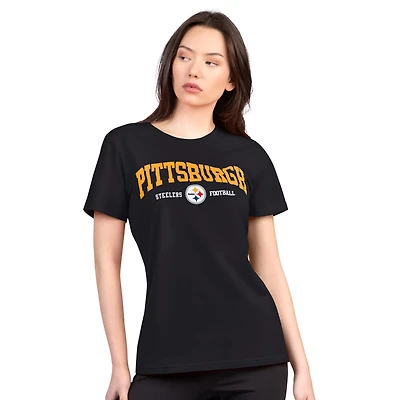 T-shirt à col rond ultra-mince et léger G-III 4Her par Carl Banks pour femme, noir, des Pittsburgh Steelers
