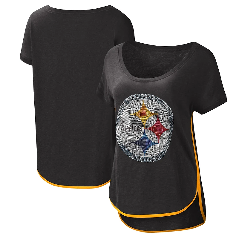 T-shirt pour femme G-III 4Her by Carl Banks Pittsburgh Steelers noir à encolure dégagée Rookie