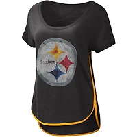 T-shirt pour femme G-III 4Her by Carl Banks Pittsburgh Steelers noir à encolure dégagée Rookie