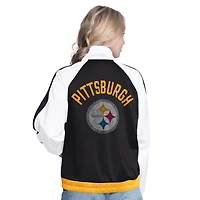 Women's G-III 4Her by Carl Banks White/Black Pittsburgh Steelers Rally Rhinestone Full-Zip Track Jacket