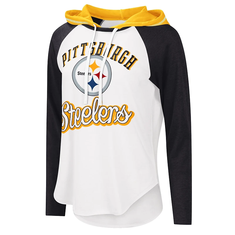 Women's G-III 4Her by Carl Banks White Pittsburgh Steelers MVP Raglan Hoodie - Long Sleeve T-Shirt