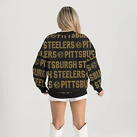 Sweat-shirt surdimensionné noir Gameday Couture pour femme avec texte en strass des Pittsburgh Steelers