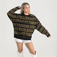 Sweat-shirt surdimensionné noir Gameday Couture pour femme avec texte en strass des Pittsburgh Steelers