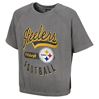 Haut à manches courtes délavé minéral gris Pittsburgh Steelers pour femme