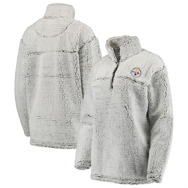 Veste pull-over grise Pittsburgh Steelers pour femme, en sherpa, à quart de zip