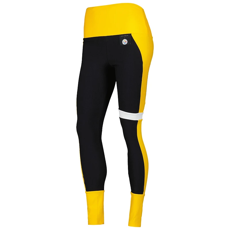 Women's KIYA TOMLIN Black/Gold Pittsburgh Steelers Colorblock Tri-Blend Leggings