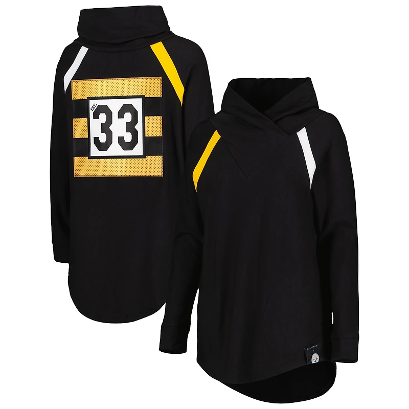 Women's KIYA TOMLIN Black Pittsburgh Steelers Tri-Blend Raglan Pullover Sweatshirt
