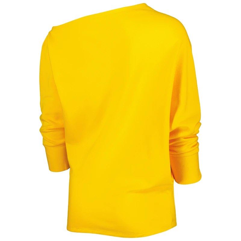 KIYA TOMLIN Gold Pittsburgh Steelers Twisted Tri-Blend Asymmetrical 3/4-Dolman Sleeve Sweatshirt